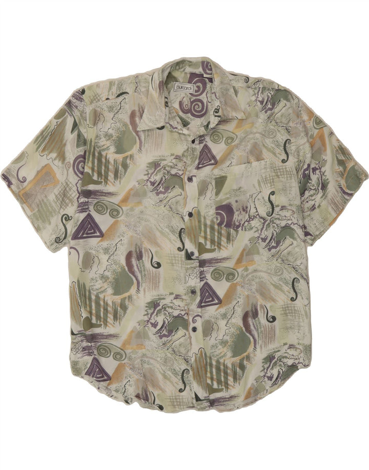 BURCARDI Mens Abstract Pattern Shirt Size 38 Medium Green Colourblock Vintage Burcardi and Second-Hand Burcardi from Messina Hembry 