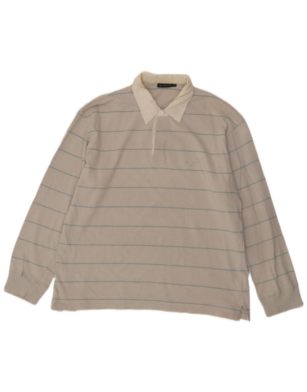Tricou polo Rugby cu mânecă lungă pentru bărbați Dockers UK 46/48 XL bumbac cu dungi gri