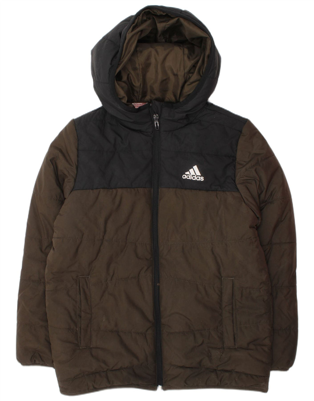 Jachetă căptușită cu glugă Adidas pentru băieți 9-10 ani Kaki Poliester color bloc