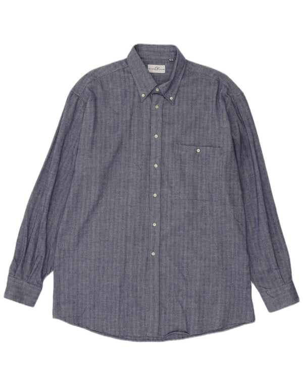 Cămașă Vintage pentru bărbați Mărimea 45 18 2XL Bumbac cu țesătură bleumarin