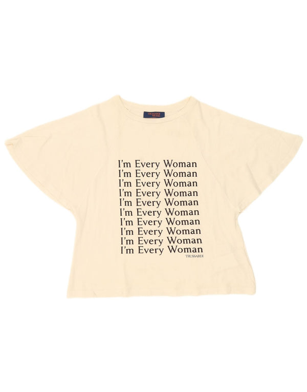 Tricou cu grafic supradimensionat pentru femei Trussardi Jeans Top UK 6 XS Off White