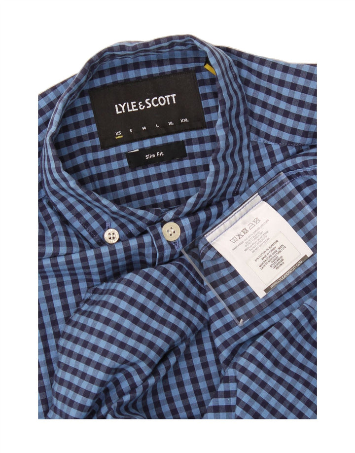 LYLE & SCOTT Mens Slim Fit Shirt XS Blue Gingham Cotton Vintage Lyle & Scott and Second-Hand Lyle & Scott from Messina Hembry 