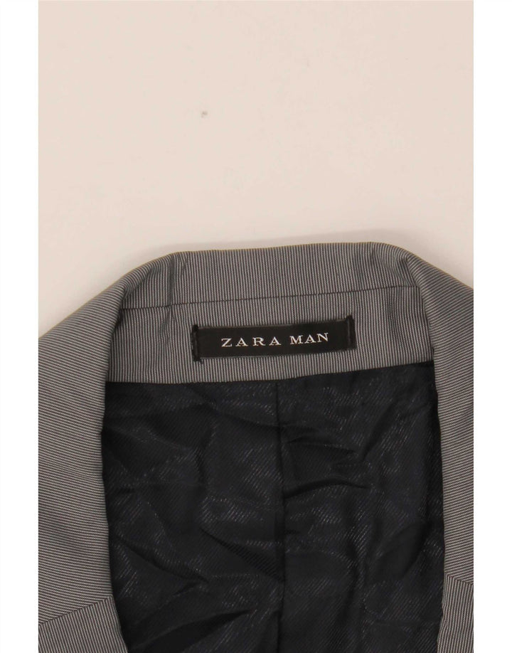 Blazer pentru bărbați Zara cu 2 nasturi EU 54 XL Gri poliester cu dungi