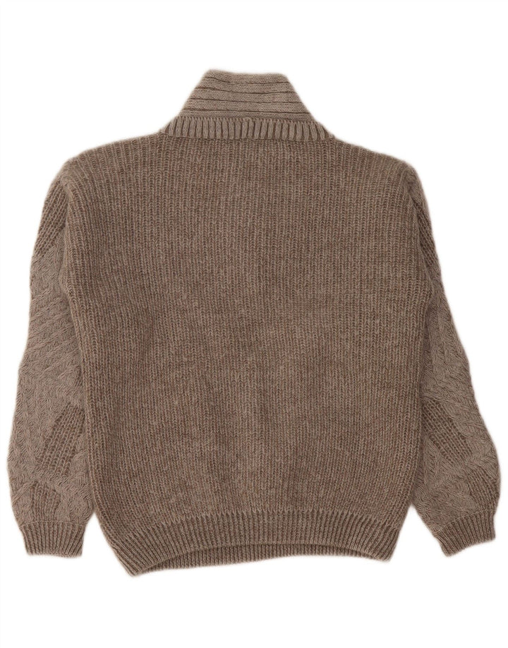 Pulover vintage pentru femei cu decolteu în V UK 14 Medium Gri Geometric