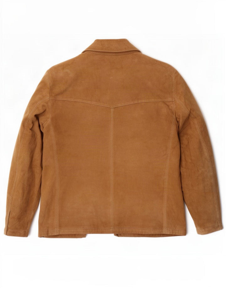 Blazer Vintage pentru femei cu 3 nasturi din piele intoarsa, UK 14, mare, bej