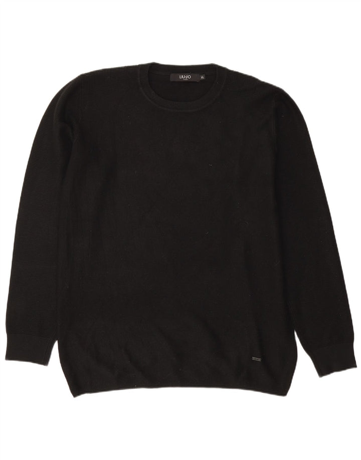 Pulover pentru bărbați Liu Jo cu gât crew, XL, viscoză neagră