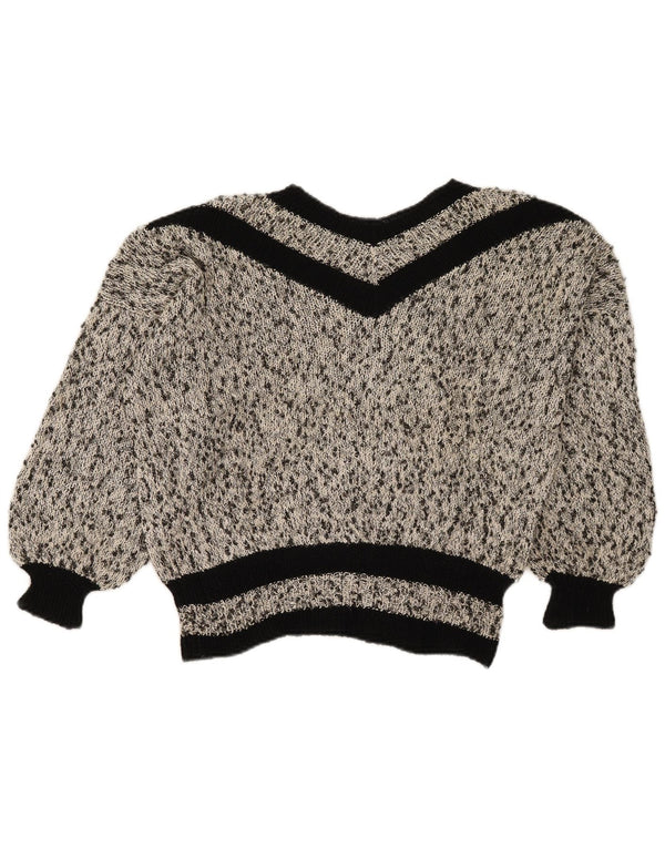 Pulover vintage cu decolteu în V pentru femei UK 18 XL, gri pete