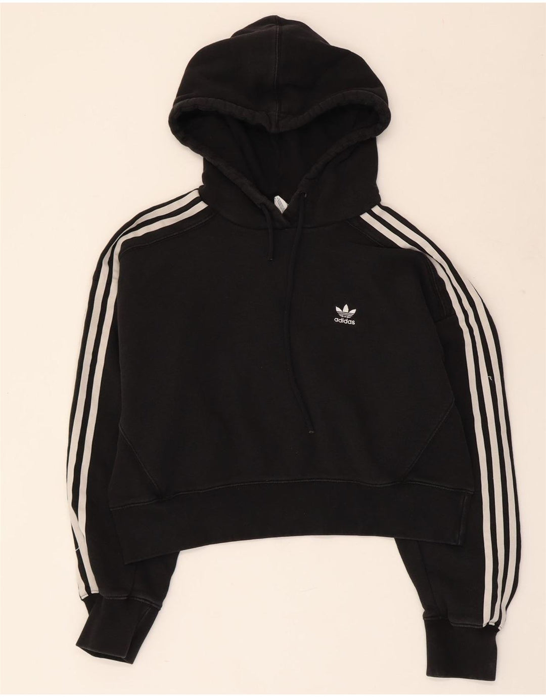 Jumper ADIDAS Crop Oversized Hoodie pentru femei UK 10 Small Black Bumbac