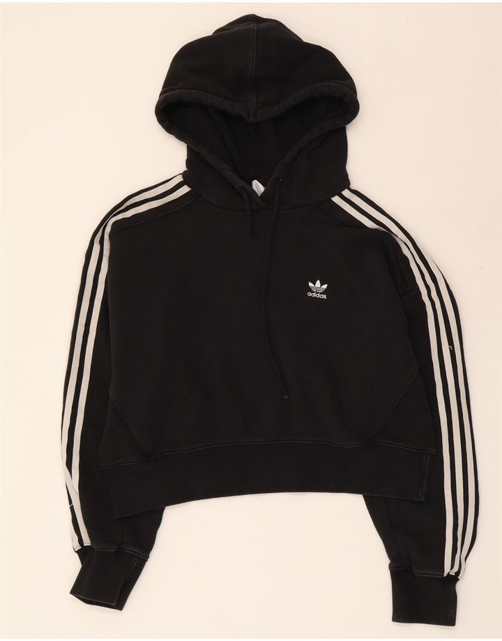 Jumper ADIDAS Crop Oversized Hoodie pentru femei UK 10 Small Black Bumbac