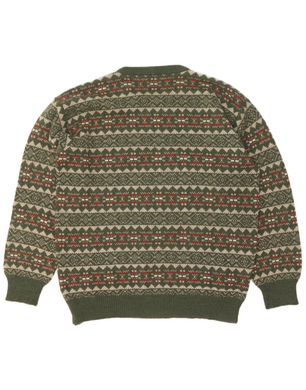 Pulover pentru bărbați Silvy cu gât roșu IT 52 Large Green Fair Isle