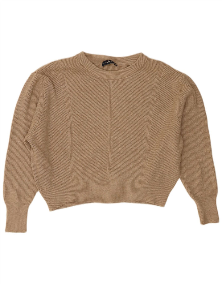 Pulover de damă Zara Crop oversize cu gât de barcă UK 14 Maro Mediu