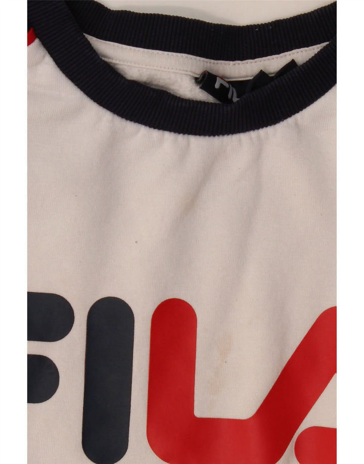 Hanorac cu grafic pentru bărbați FILA Pulover mare, alb, din bumbac color bloc