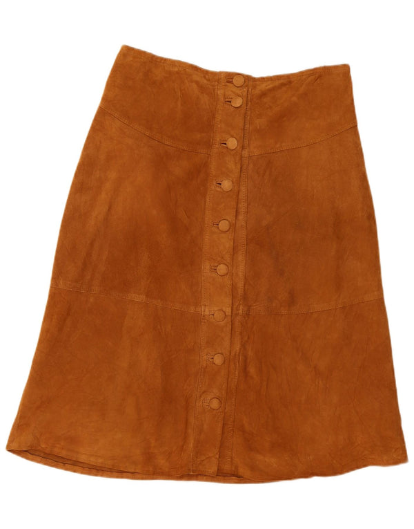 Fusta A-Line din piele intoarsa vintage pentru femei W36 XL Bej