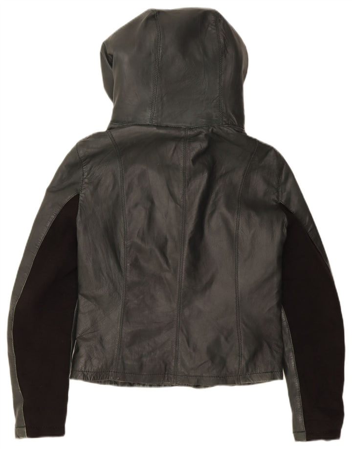 Jachetă de piele cu glugă XETRA pentru femei UK 12 Medium Black