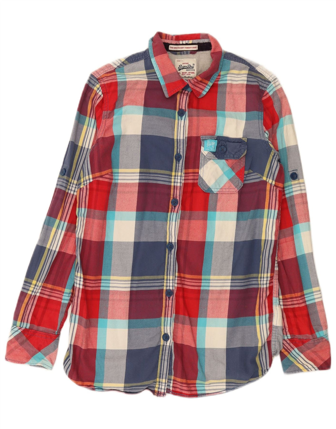 Cămașă de flanel pentru femei Superdry UK 14, bumbac cu carouri, multicoloră, medie