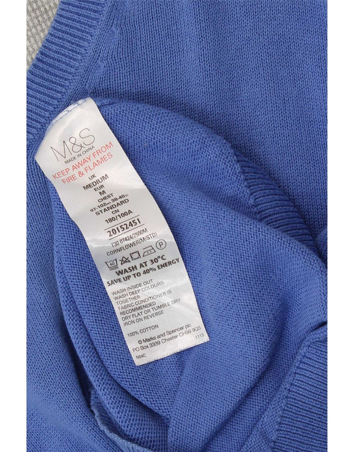 Pulover pentru bărbați Marks & Spencer, cu decolteu în V, din bumbac albastru mediu