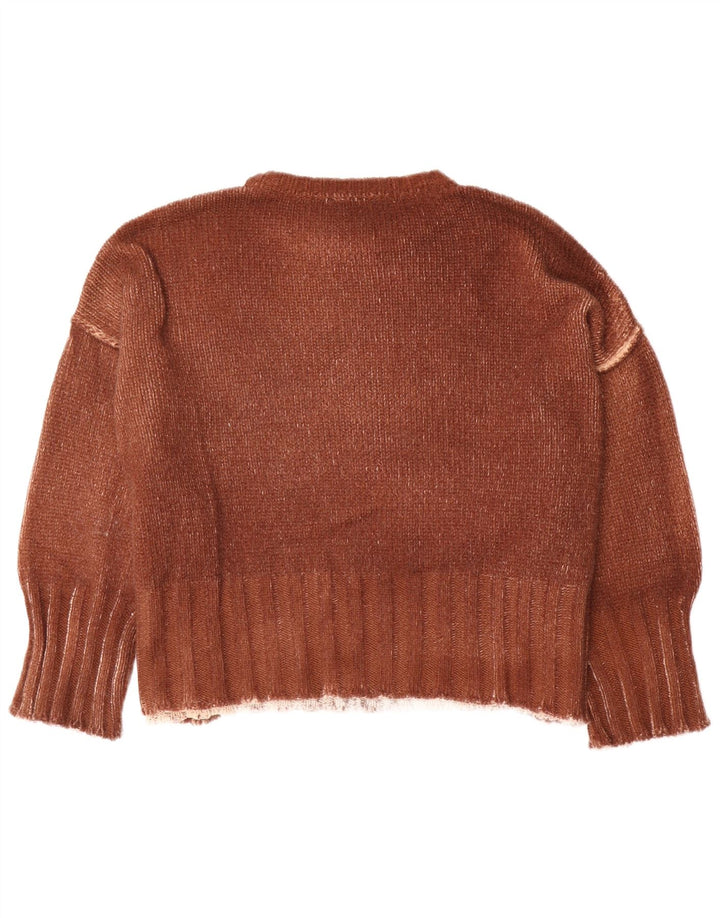 Pulover de damă vintage supradimensionat cu decolteu triplu UK 10 mic maro Tie Dye