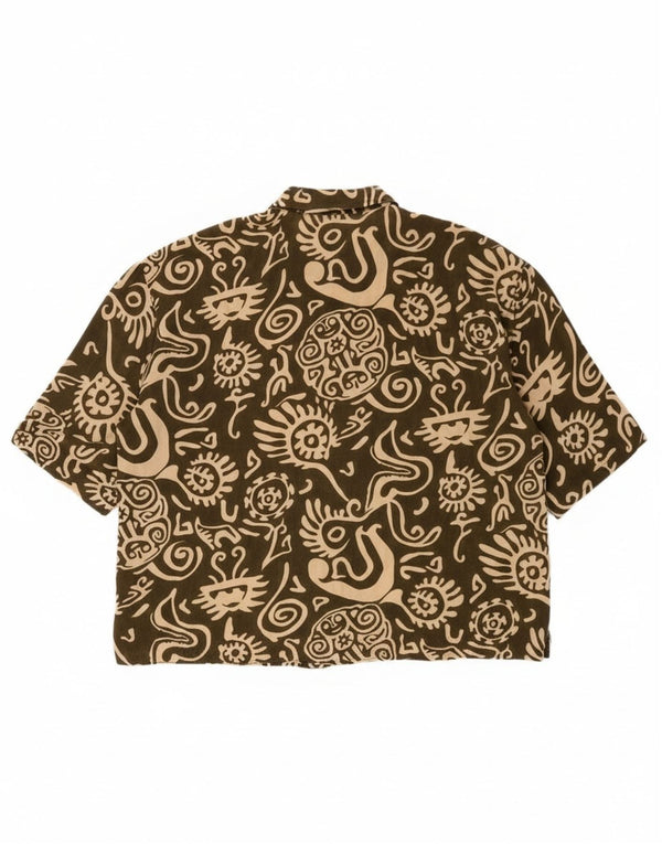 Bluză de cămașă vintage supradimensionată pentru femei cu model abstract UK 14 Medium Khaki