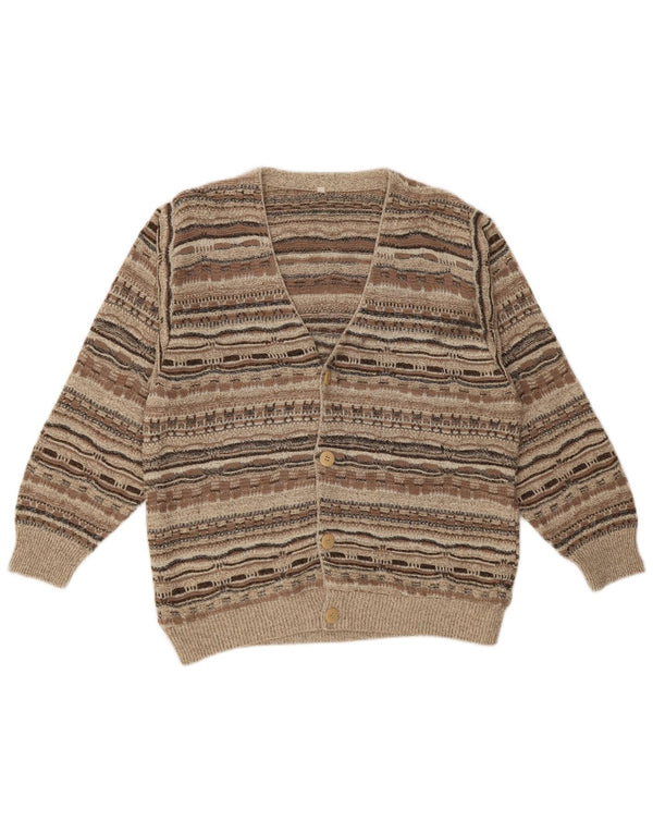 Pulover cardigan vintage pentru femei, cu croiala largi, UK 14 Medium Bej Geometric