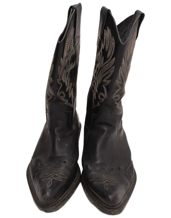 Cizme de cowboy din piele cu grafică pentru bărbați de epocă Mărimea UK 9 Black Western