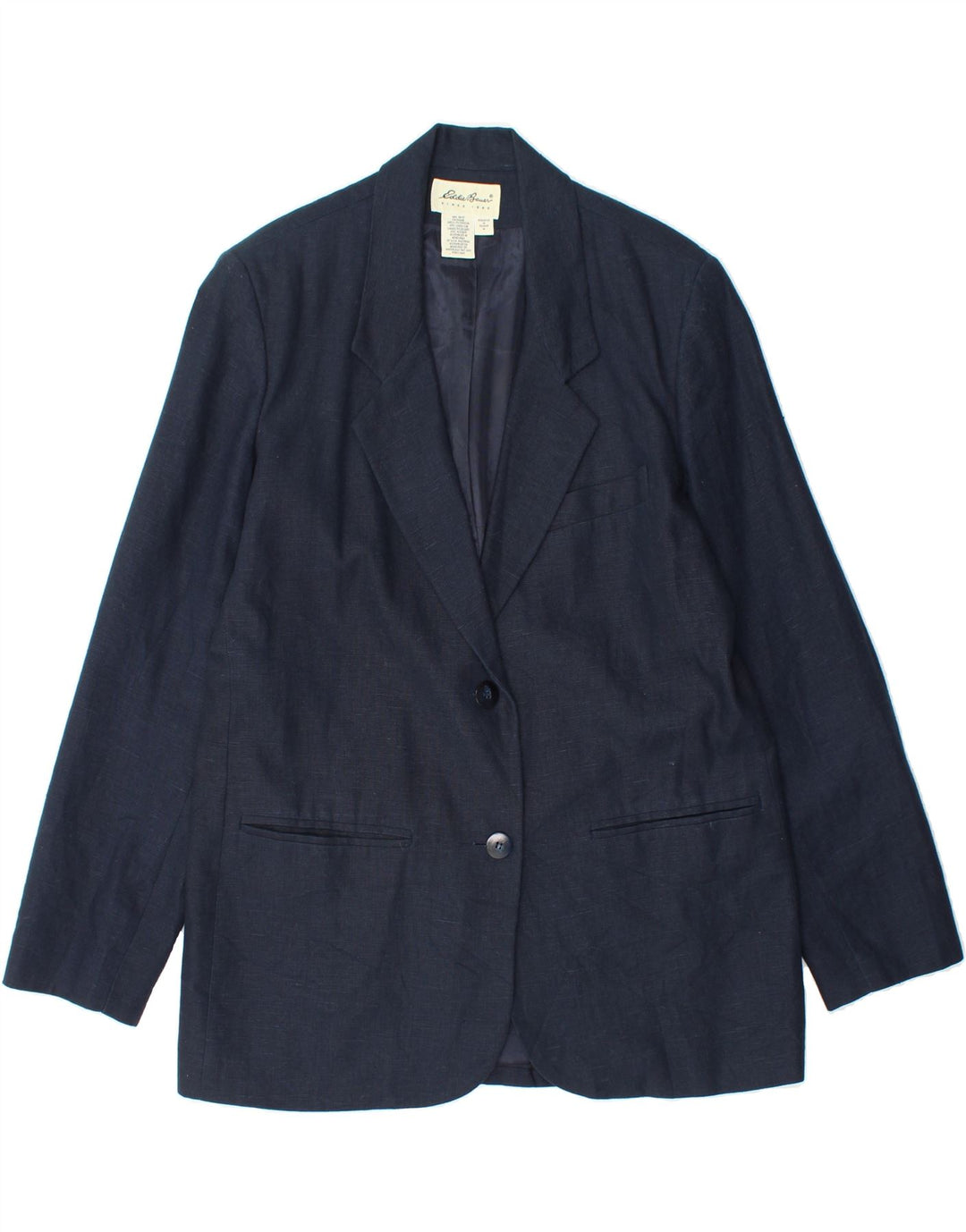 EDDIE BAUER Womens 2 Button Blazer Jacket UK 14 Medium Navy Blue Linen Vintage Eddie Bauer and Second-Hand Eddie Bauer from Messina Hembry 
