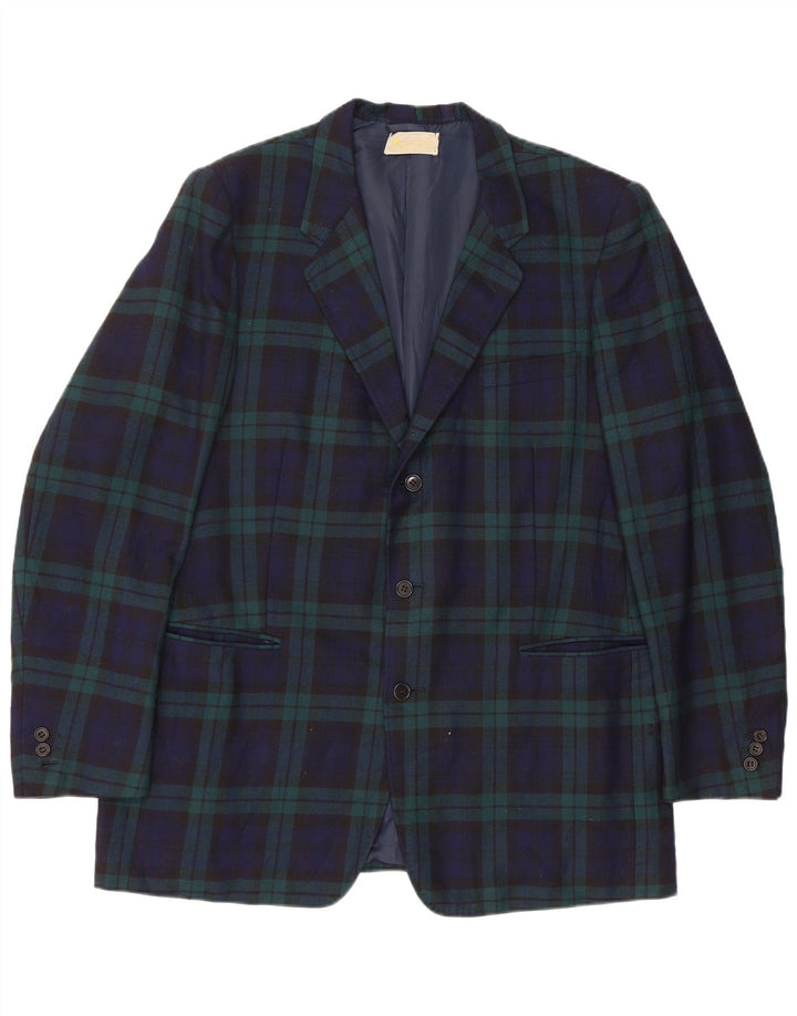 AQUASCUTUM Jachetă pentru bărbați cu 3 nasturi, UK 40, mare, bleumarin, carouri
