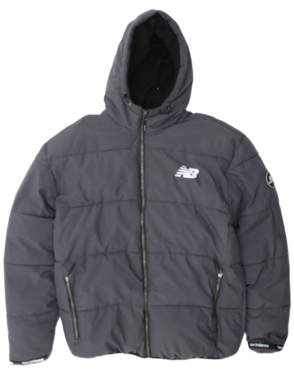Jachetă căptușită cu glugă pentru bărbați New Balance, UK 40, mare, gri, poliester