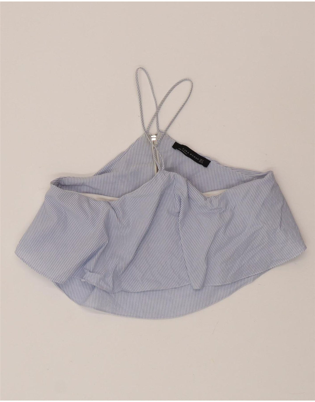Top Crop Halter pentru femei Zara UK 12 Medium Blue Striped