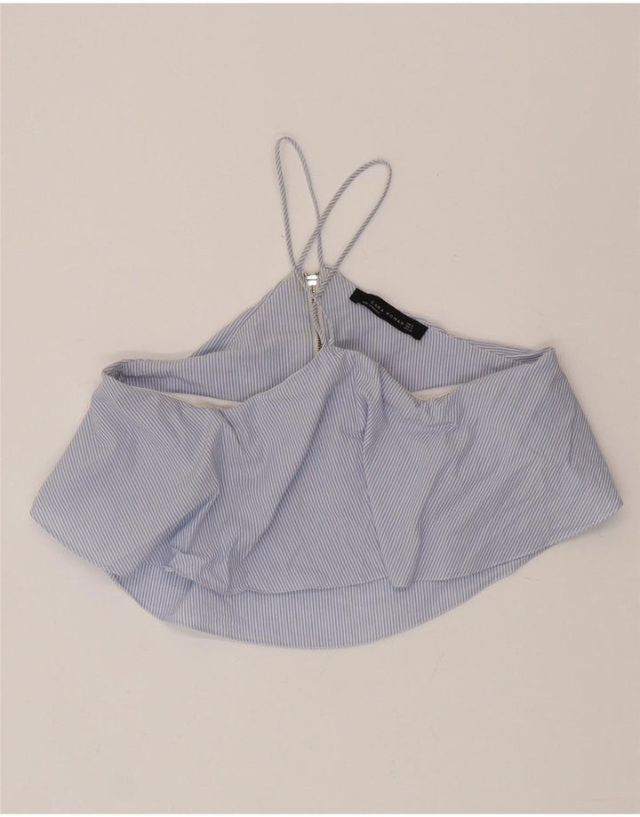 Top Crop Halter pentru femei Zara UK 12 Medium Blue Striped