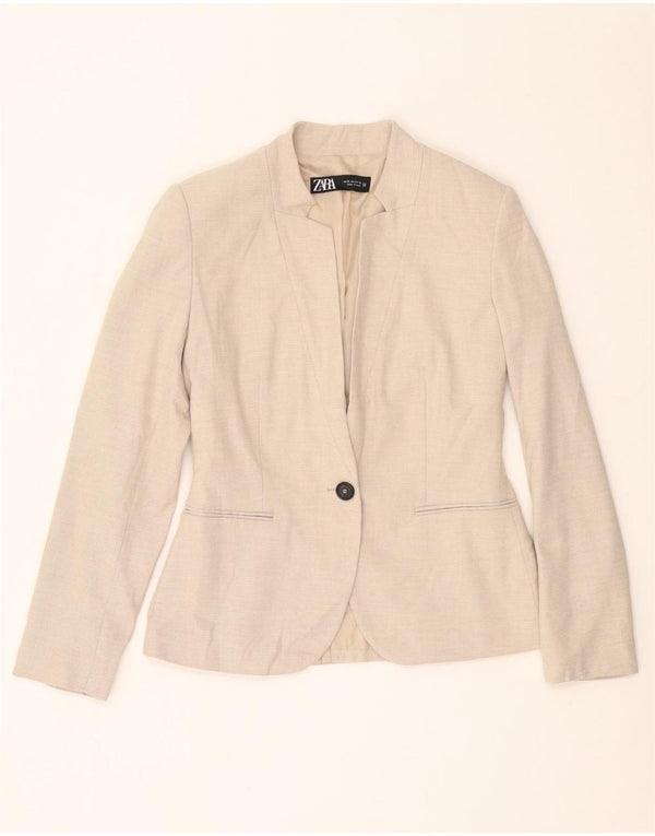 Jachetă Blazer Femei ZARA 1 Button EU 36 XS Bej Poliester