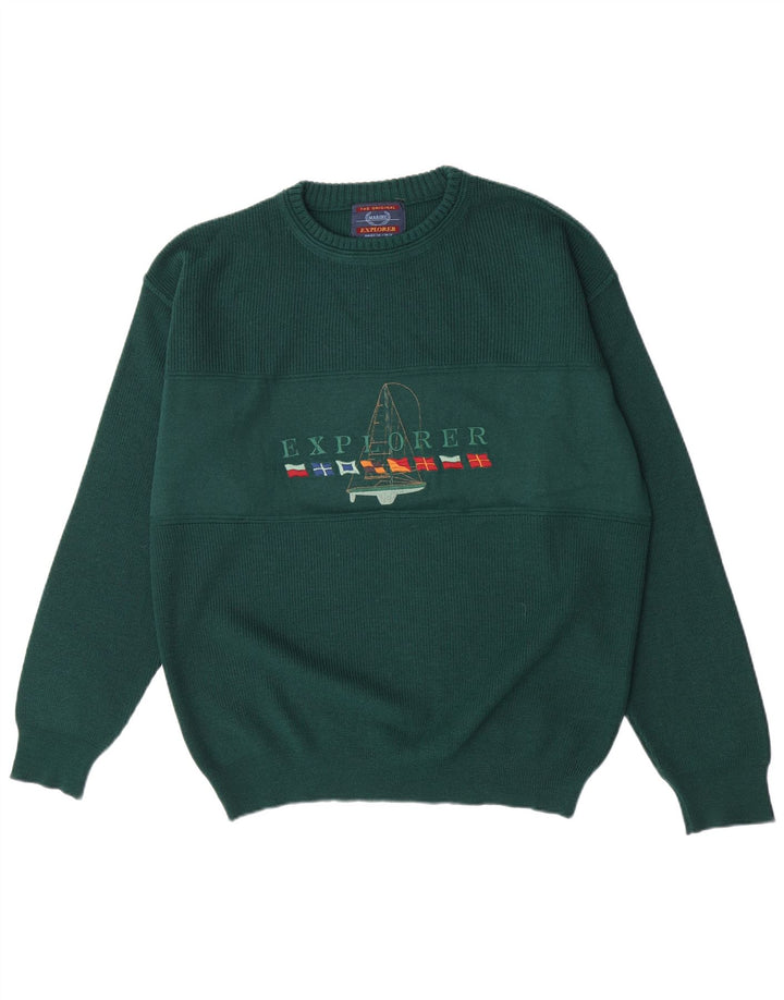 Pulover pentru bărbați Explorer cu decolteu rotund cu grafică IT 50 Lână verde medie