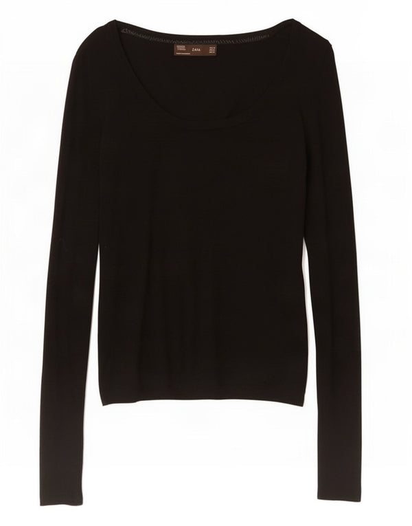 Top pentru femei Zara cu mânecă lungă UK 14 Medium Black Rayon