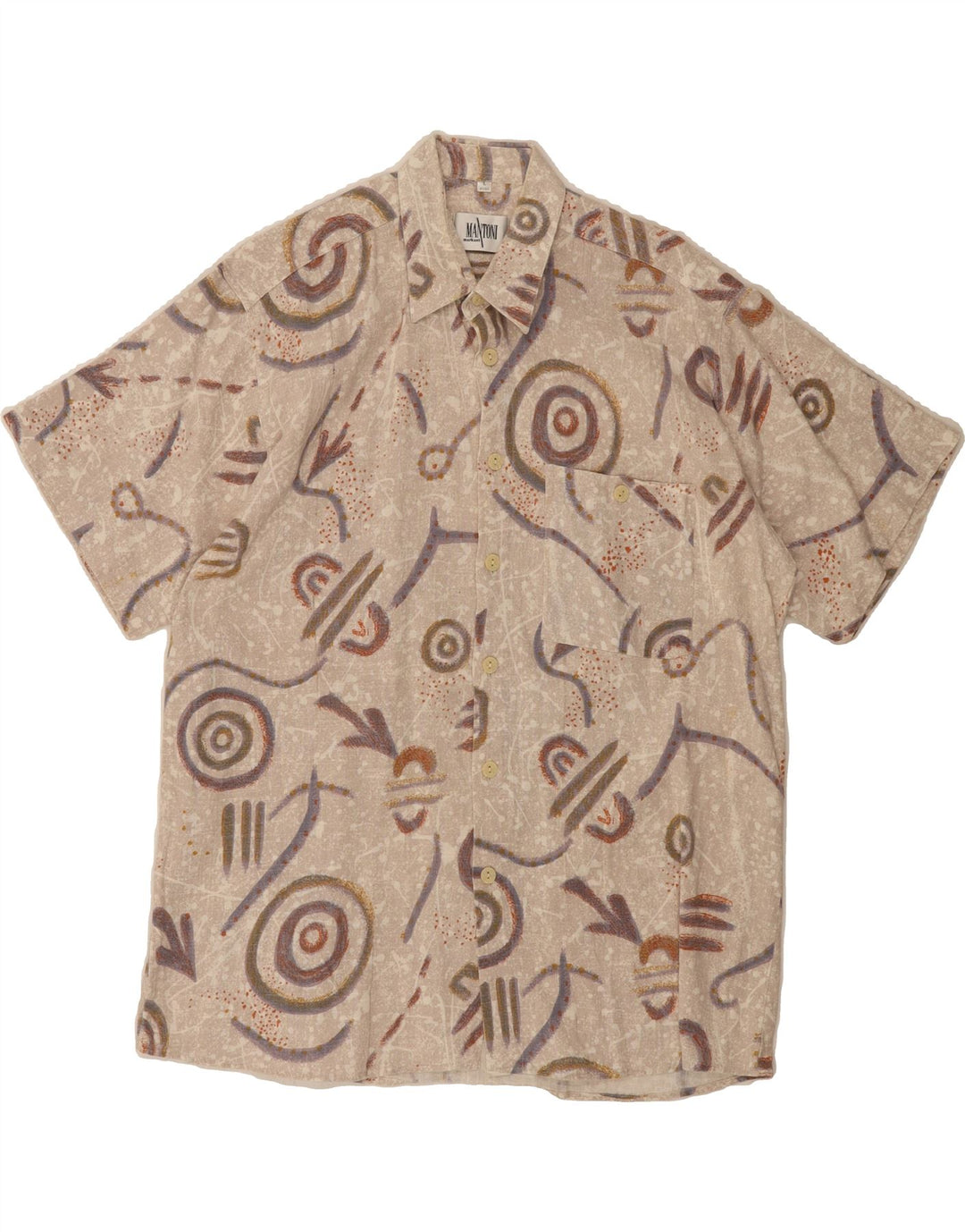 MANTONI Mens Abstract Pattern Short Sleeve Shirt Size 41/42 Large Beige Vintage Mantoni and Second-Hand Mantoni from Messina Hembry 
