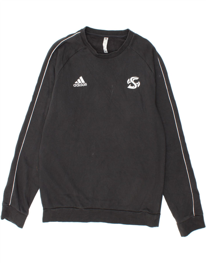 ADIDAS Mens Graphic Sweatshirt Jumper Medium Black Cotton Vintage Adidas and Second-Hand Adidas from Messina Hembry 