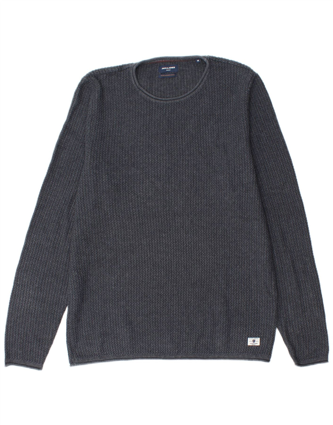 Pulover Jack & Jones pentru bărbați cu gât roșu, bumbac mediu albastru bleumarin