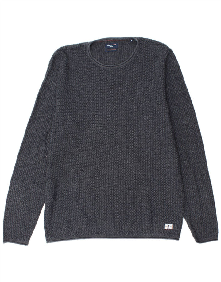 Pulover Jack & Jones pentru bărbați cu gât roșu, bumbac mediu albastru bleumarin
