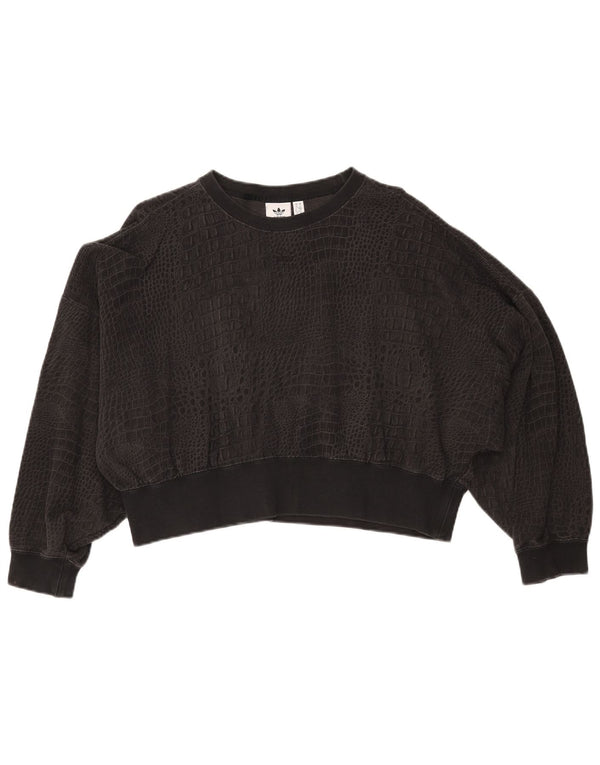 Pulover crop pentru femei Adidas UK 10 Small Black Animal Print