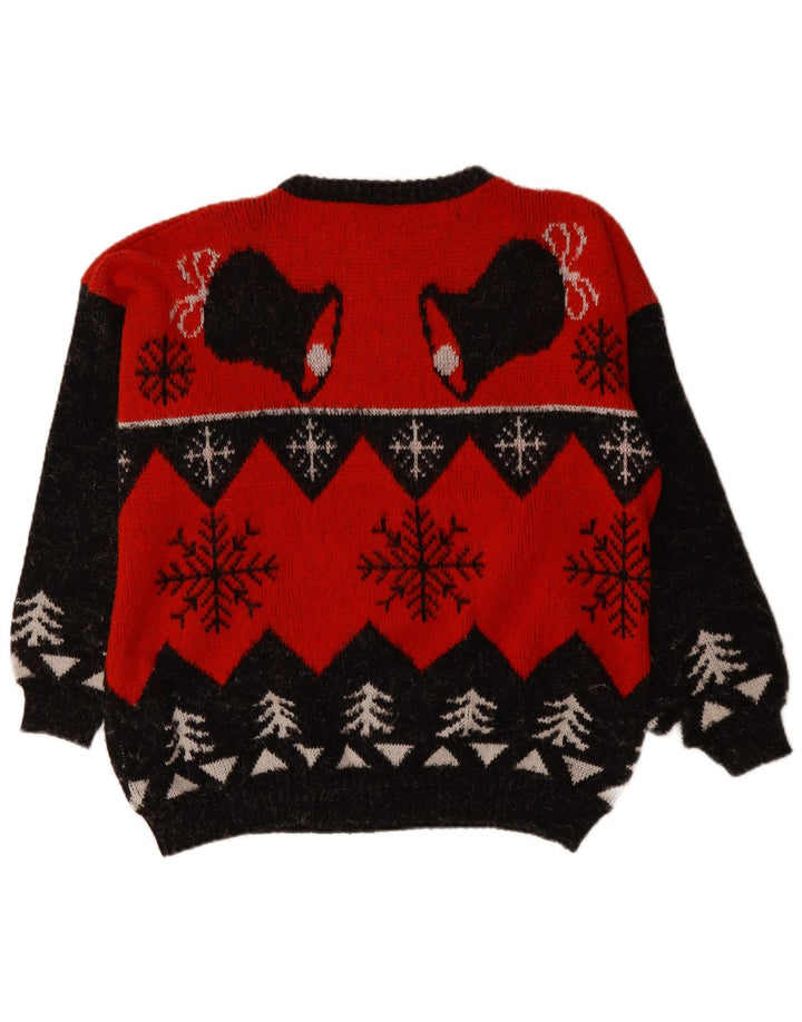 Pulover VINTAGE pentru bărbați cu gât roșu XL Fair Isle