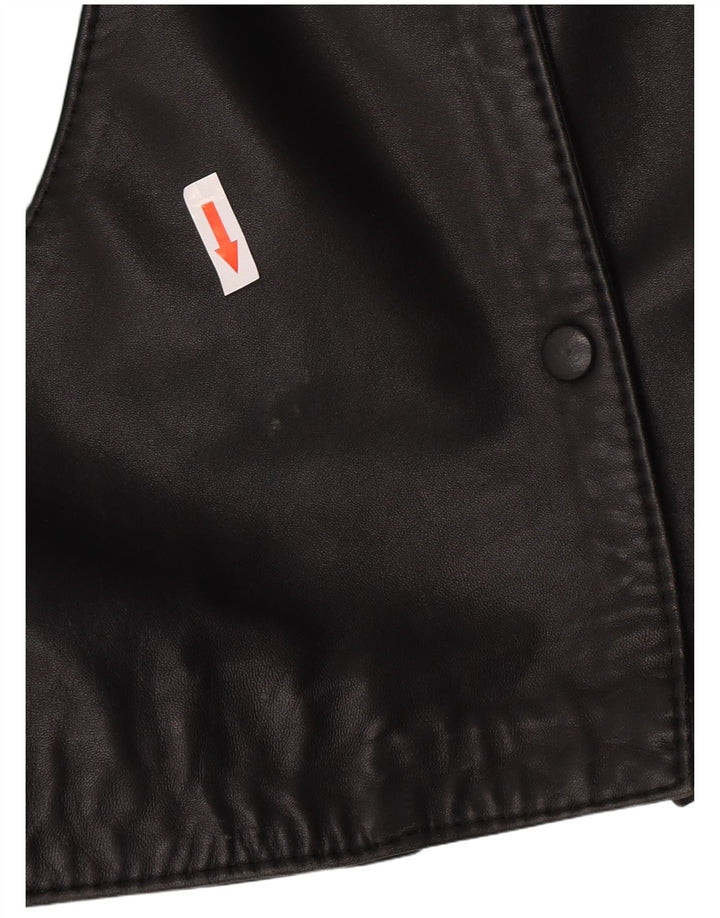 Jachetă de piele vintage pentru femei, cu tăiere largi, EU 46 XL, piele neagră color bloc