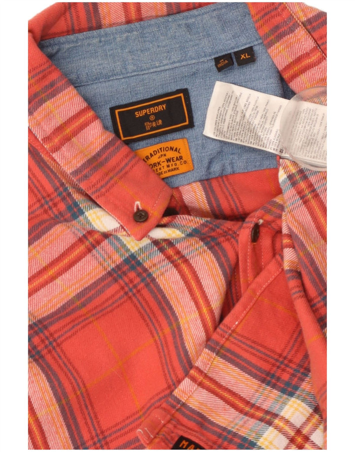 Cămașă de flanel pentru bărbați Superdry XL, bumbac cu carouri roșii
