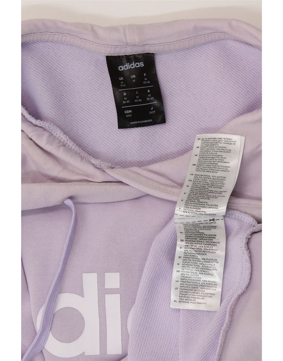 Pulover ADIDAS pentru femei cu glugă cu grafică UK 12/14, bumbac violet mediu