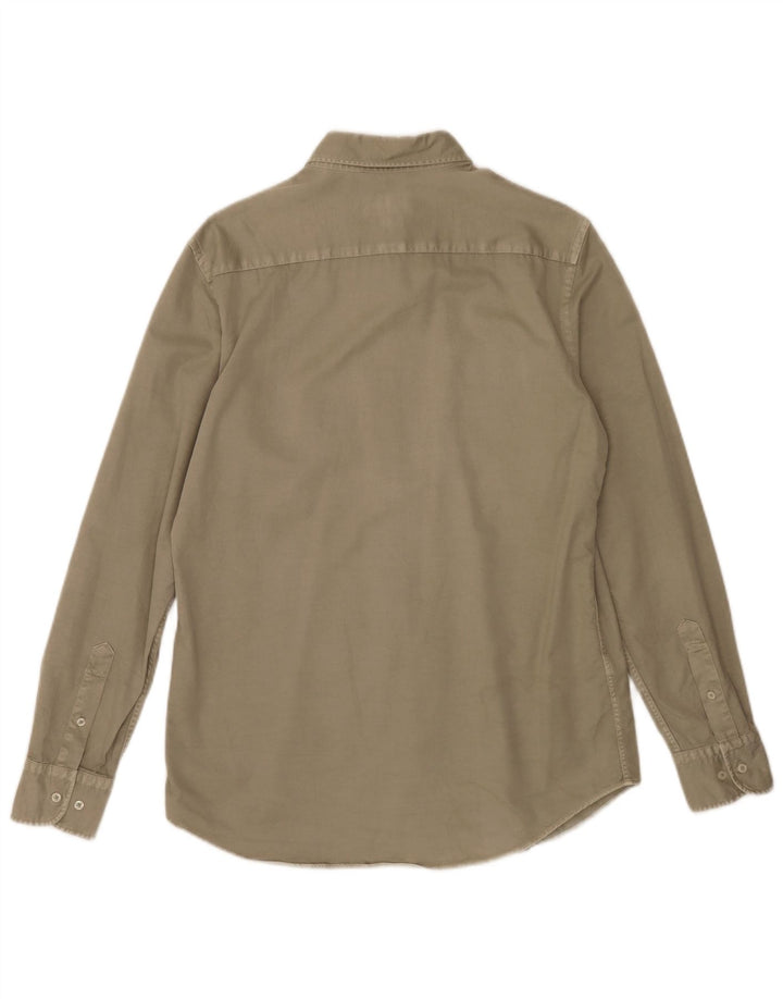 Cămașă Massimo Dutti pentru bărbați, bumbac mediu kaki