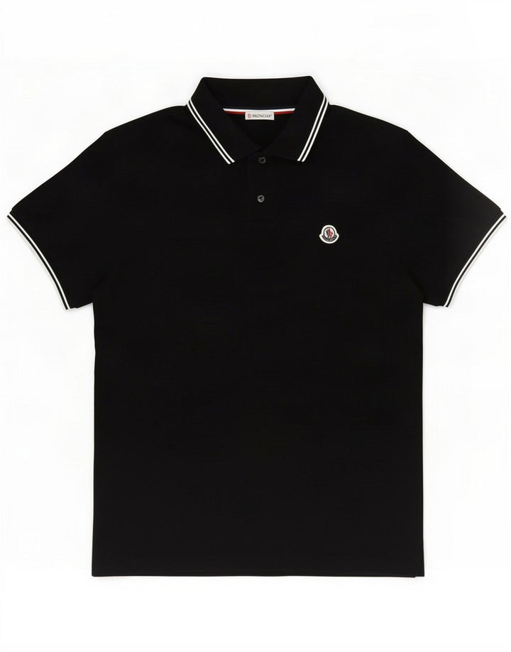 Treu polo Moncler pentru bărbați, bumbac mediu negru