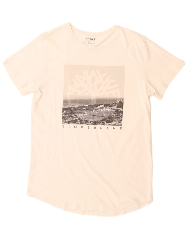 Tricou grafic Timberland pentru bărbați Top mediu din bumbac alb