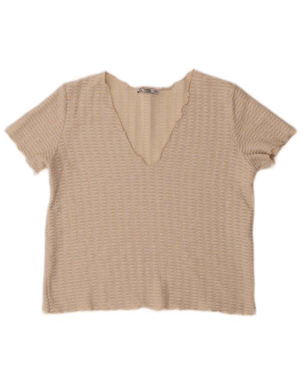 Bluză Crop din tricot pentru femei Zara UK 14 Medium Bej cu pete