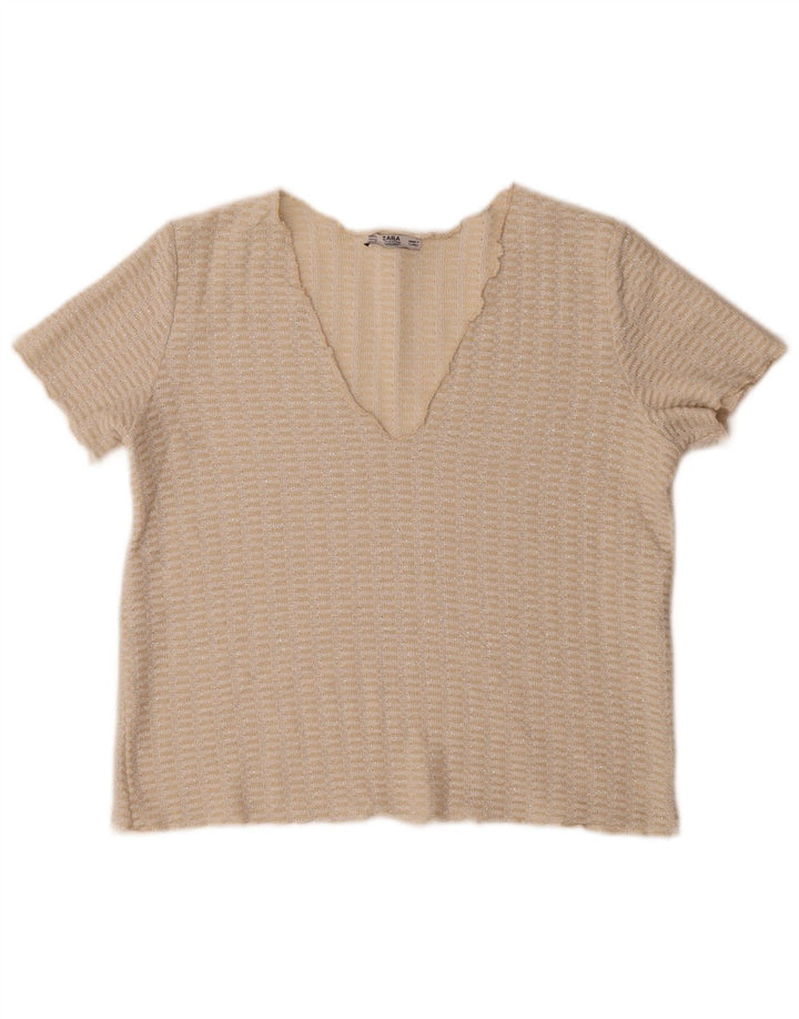 Bluză Crop din tricot pentru femei Zara UK 14 Medium Bej cu pete