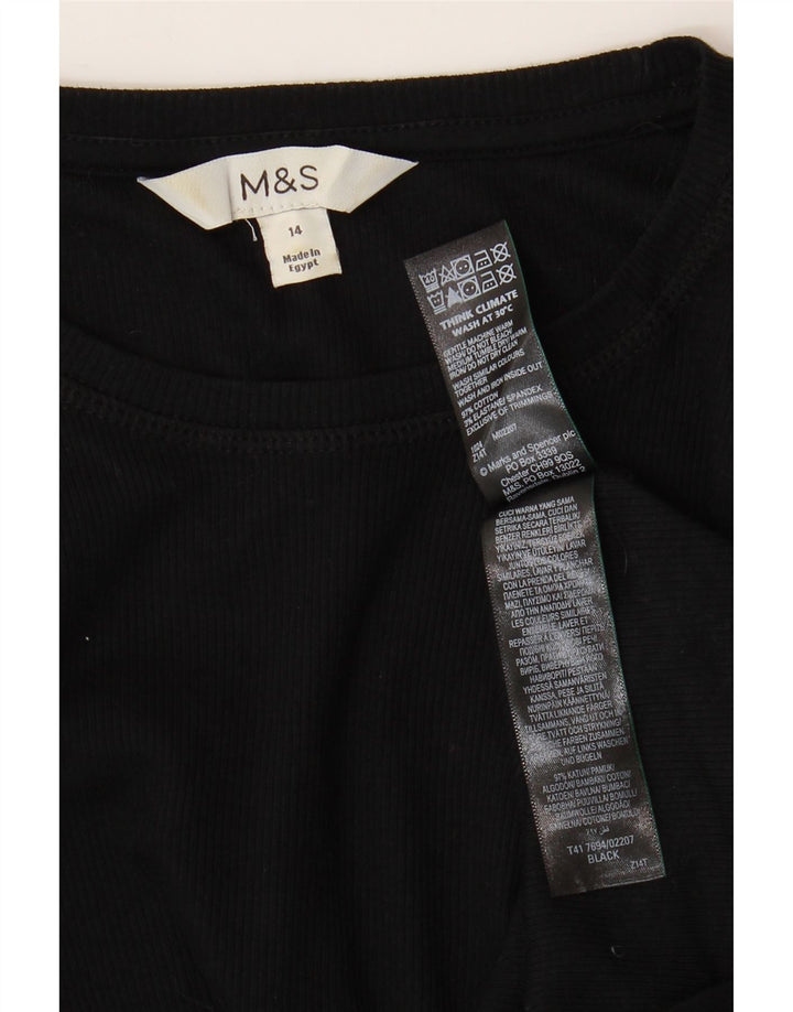 Top pentru femei Marks & Spencer cu mânecă lungă UK 14, bumbac mediu negru