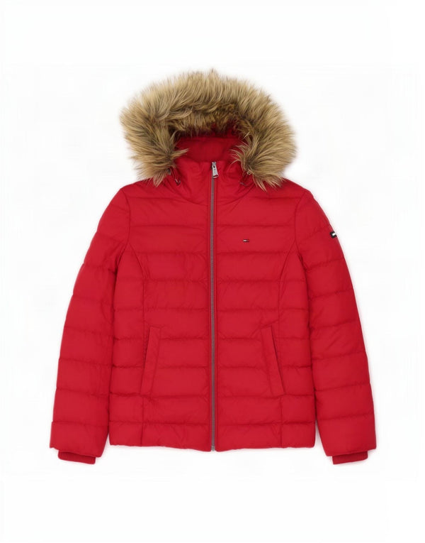 Jachetă căptușită cu glugă pentru femei Tommy Hilfiger UK 10 Poliester roșu mic