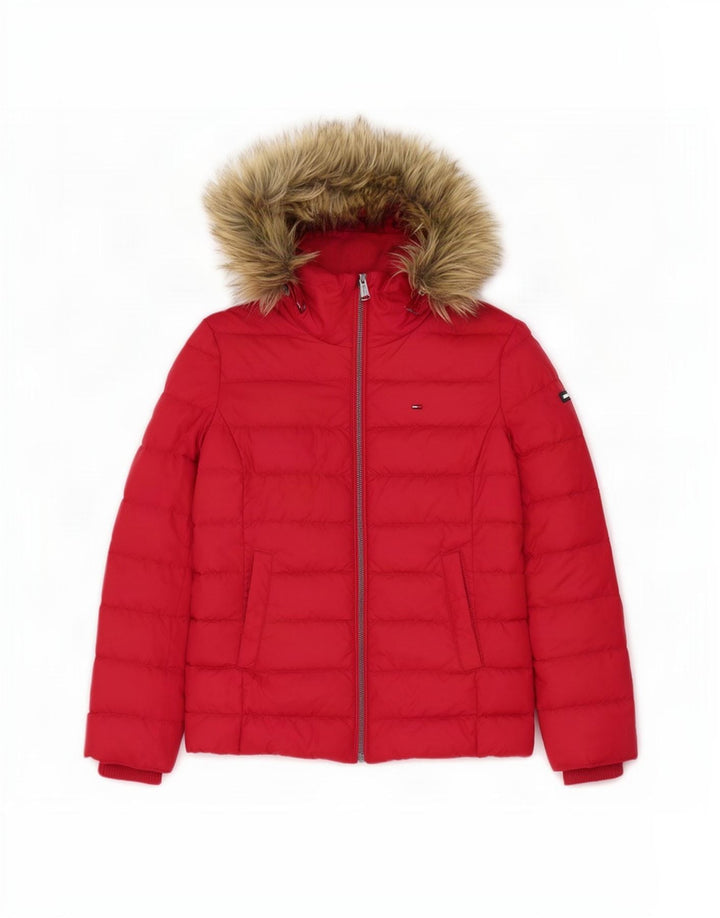 Jachetă căptușită cu glugă pentru femei Tommy Hilfiger UK 10 Poliester roșu mic