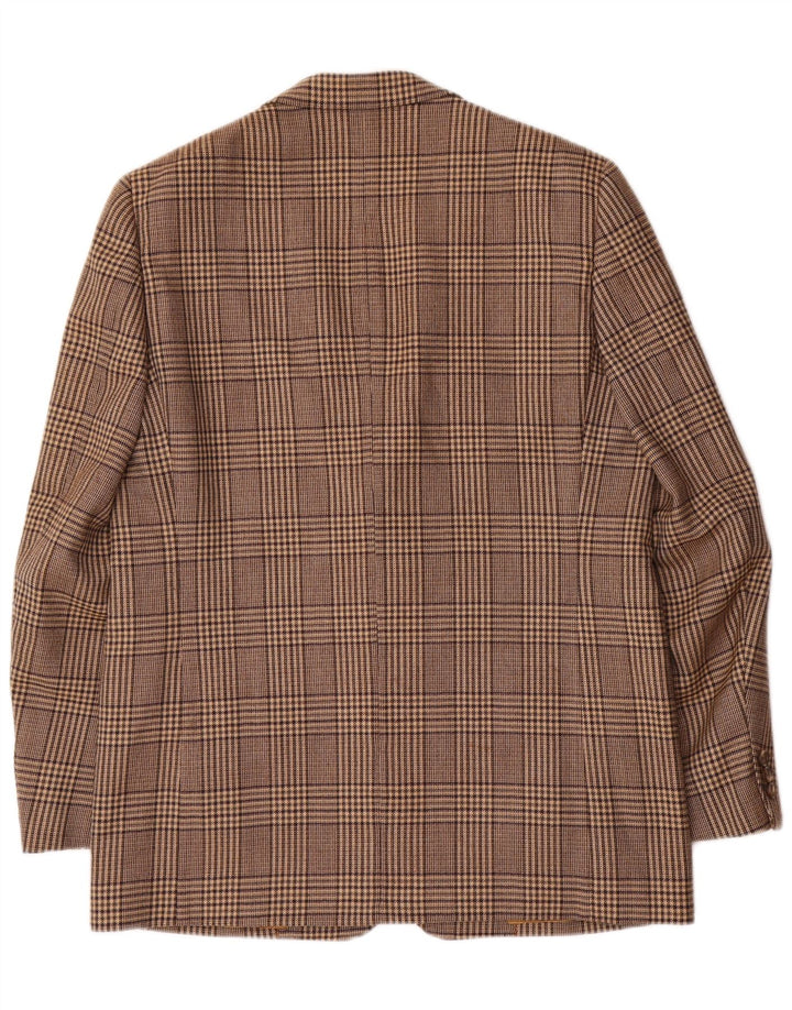 Jachetă vintage pentru bărbați cu 2 nasturi, UK 42 XL, lână cu carouri maro